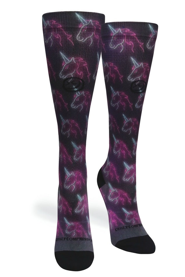 360 Black Neon Unicorns OTC Compression Socks (Standard & Extra Wide)