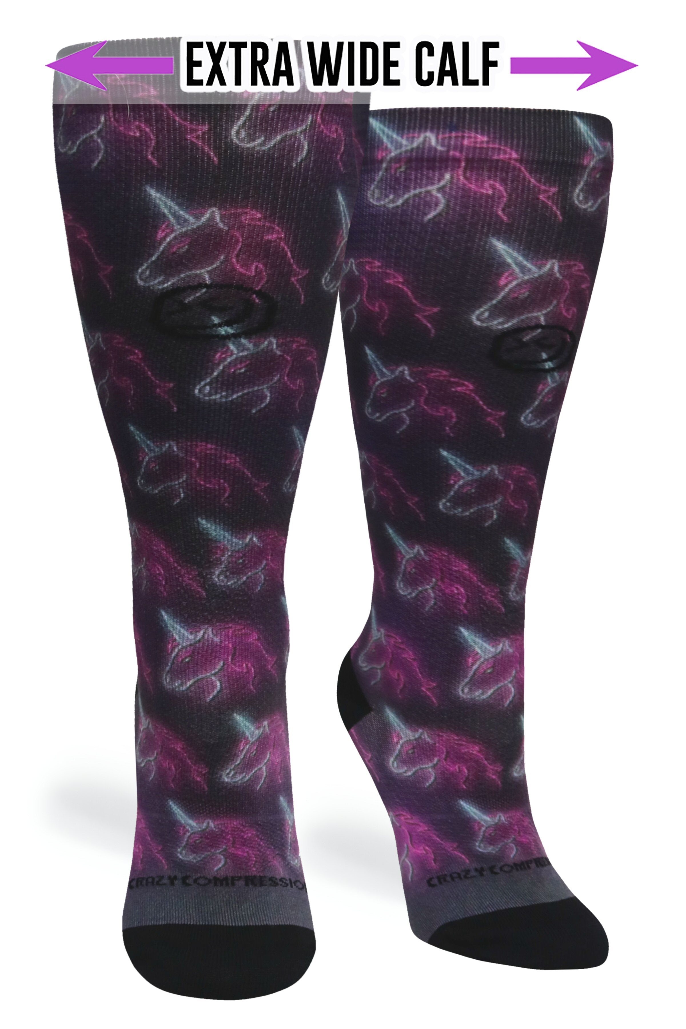 360 Black Neon Unicorns OTC Compression Socks (Standard & Extra Wide)