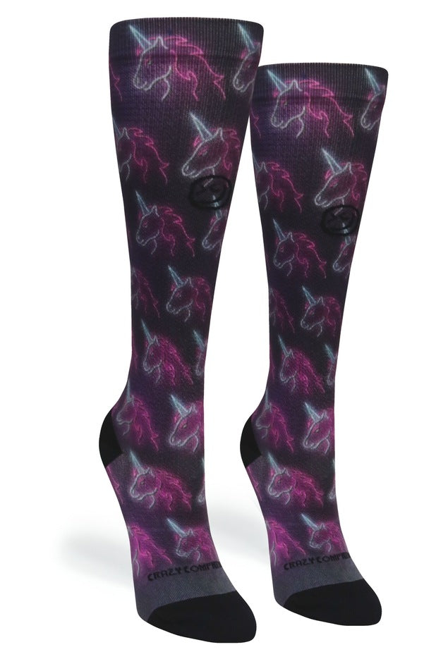 360 Black Neon Unicorns OTC Compression Socks (Standard & Extra Wide)