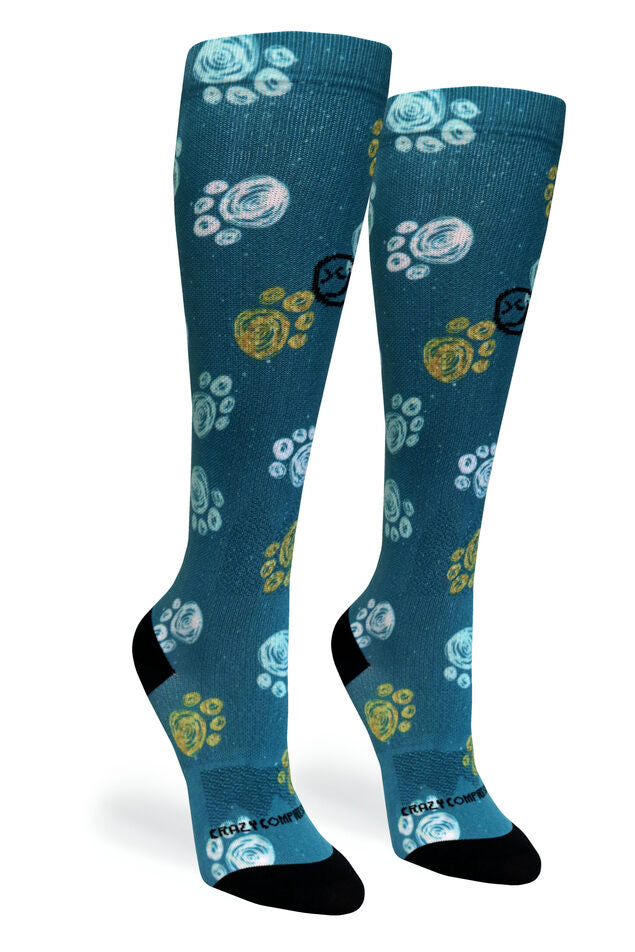 360 Best Frens Paw Prints Dk Teal OTC Compression Socks (Standard & Extra Wide)