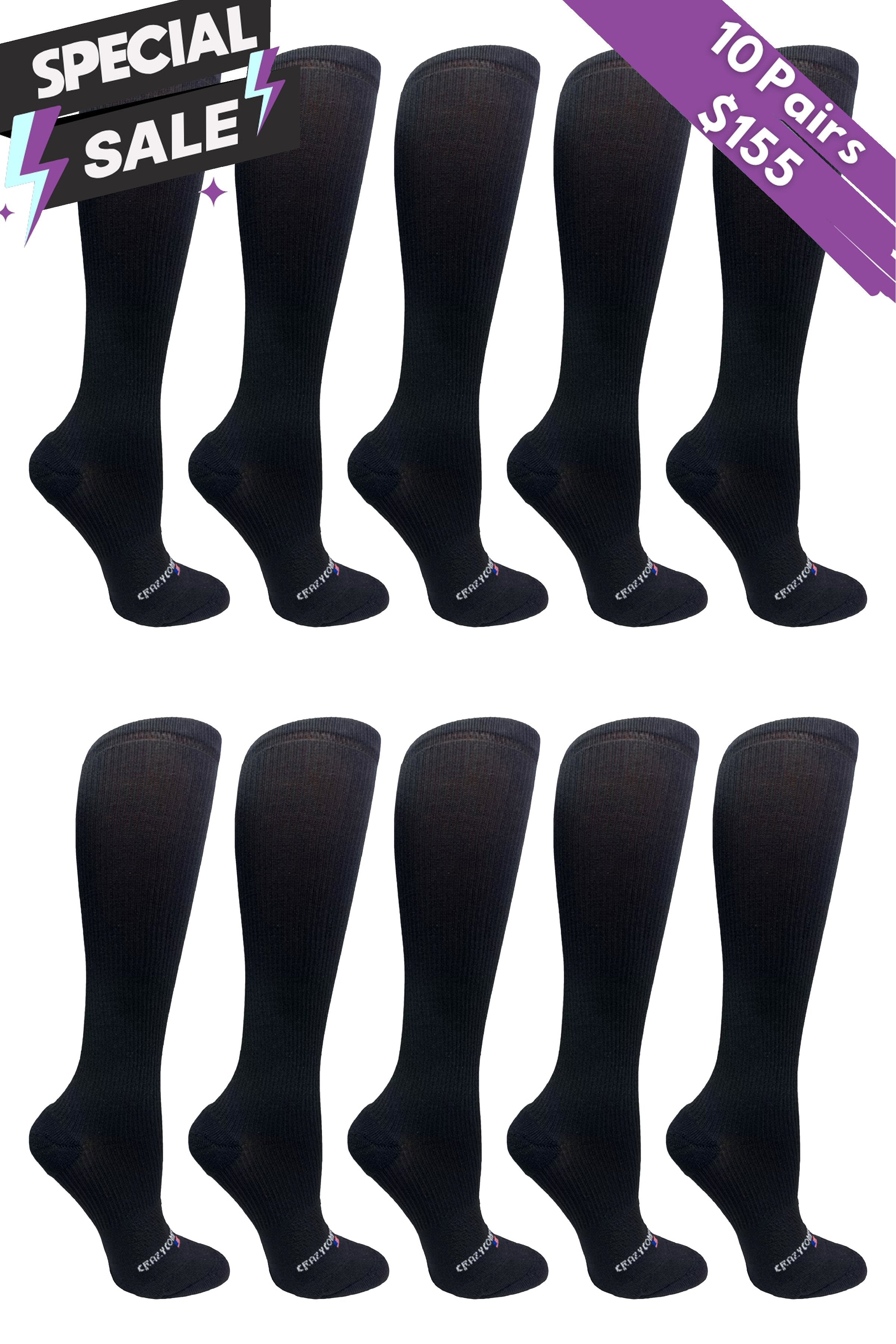 Daily Deals - 10 Pairs Black - (Standard & Extra Wide)