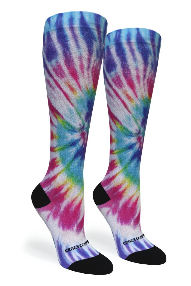 360 Tie Dye Rainbow OTC Compression Socks (Standard & Extra Wide)