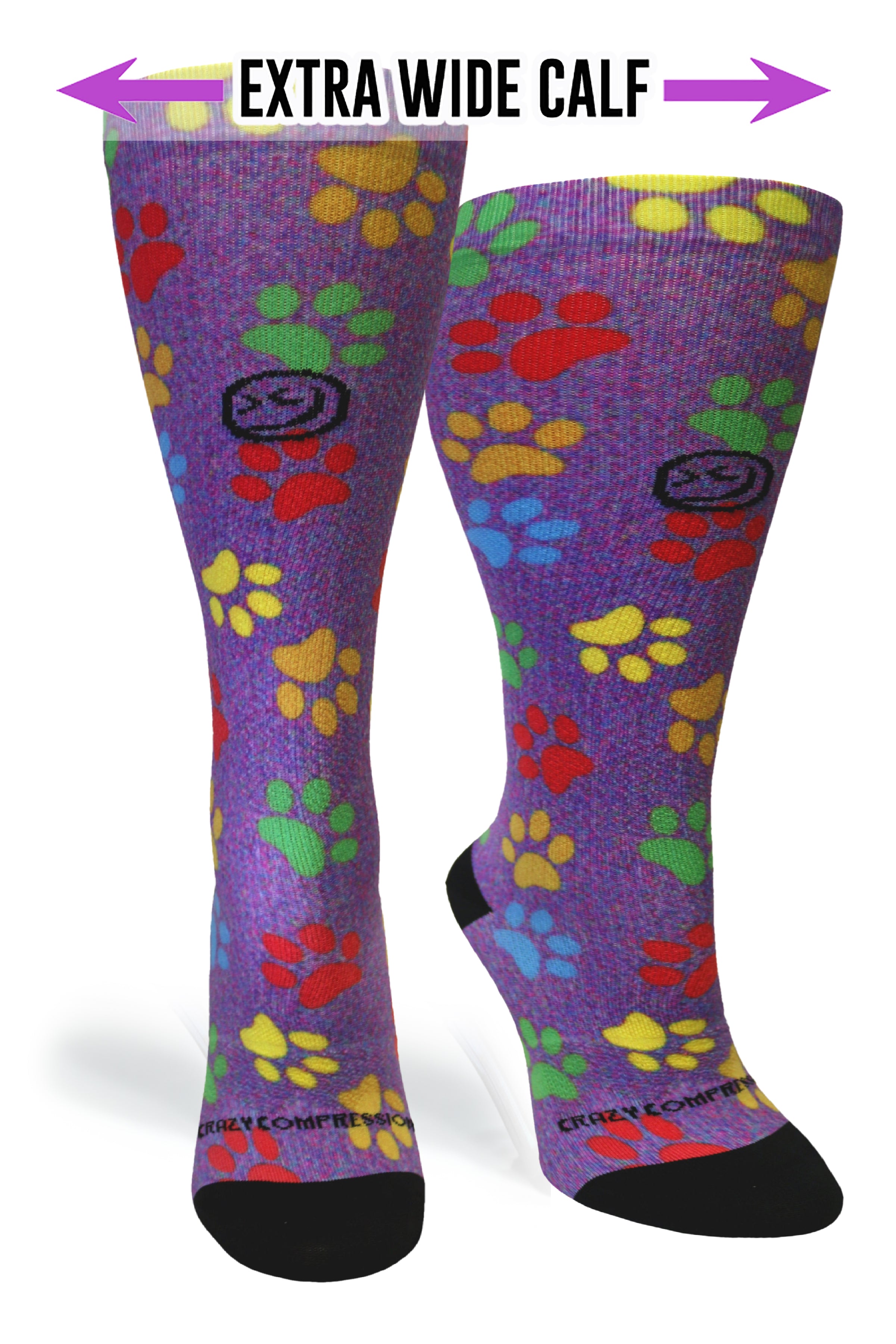 360 Paw Prints Station Purple OTC Compression Socks (Standard & Extra Wide)