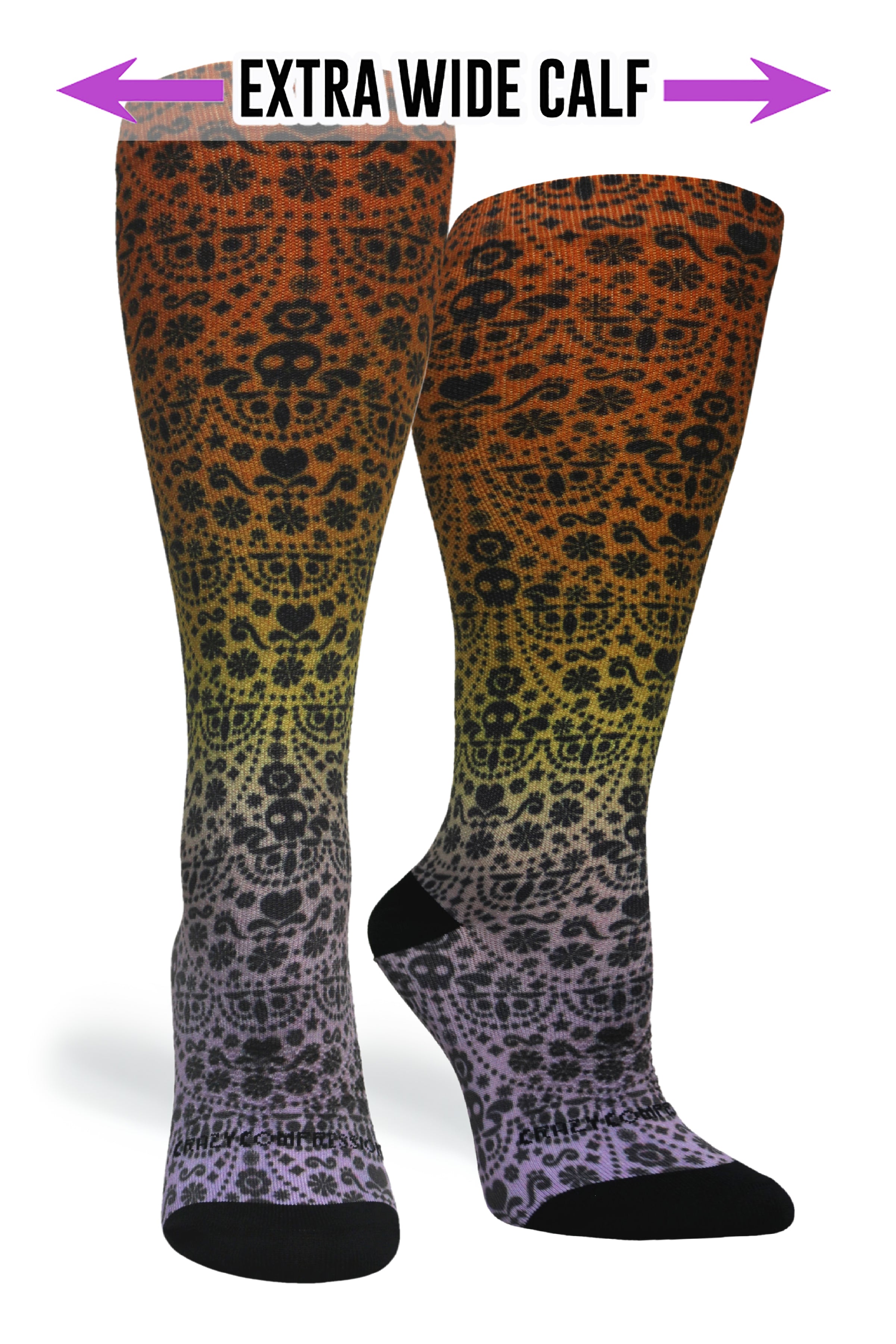 Medias de compresión OTC 360 Skull Ombré (estándar y extra anchas)