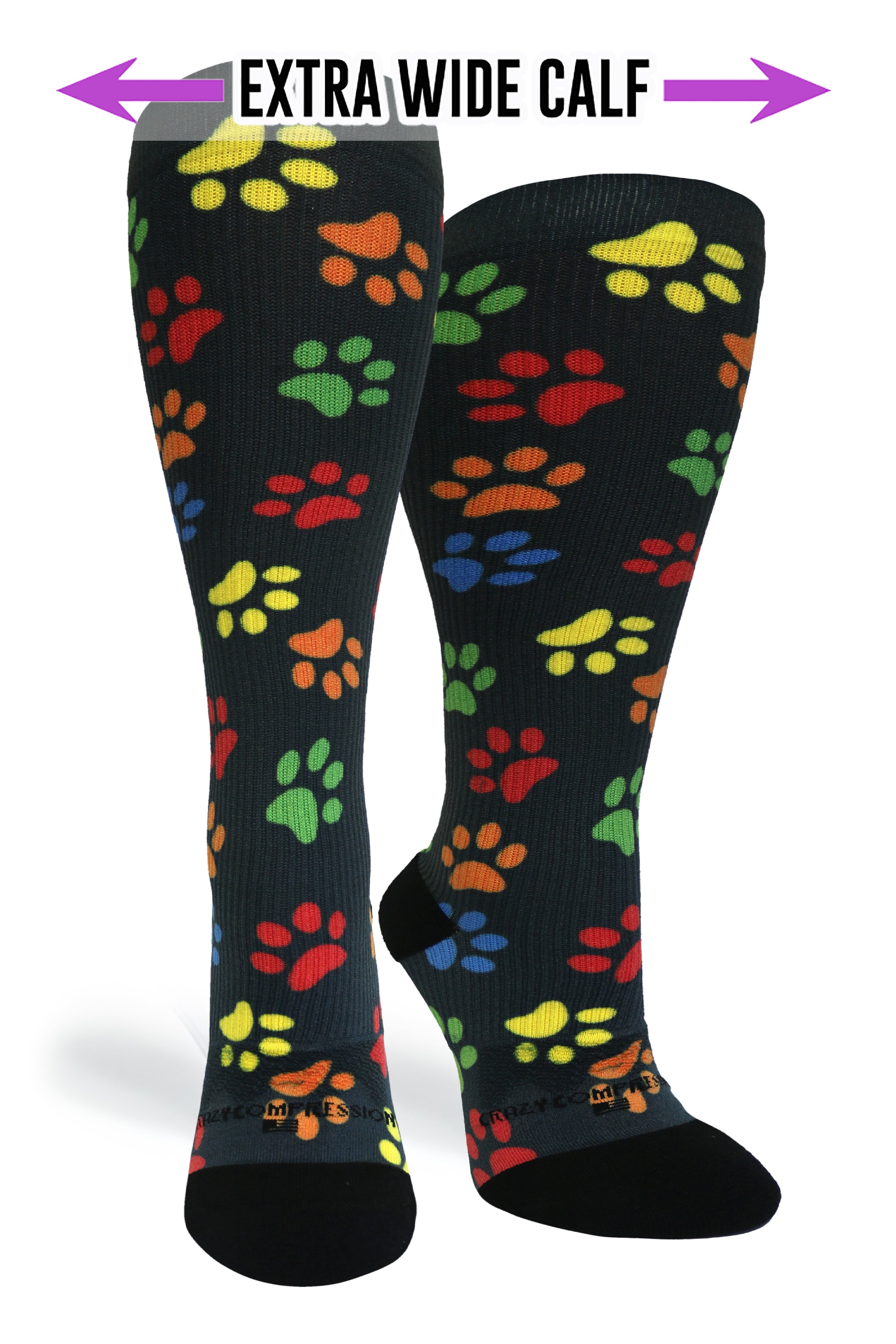 360 Paw Prints Black OTC Compression Socks (Standard & Extra Wide)