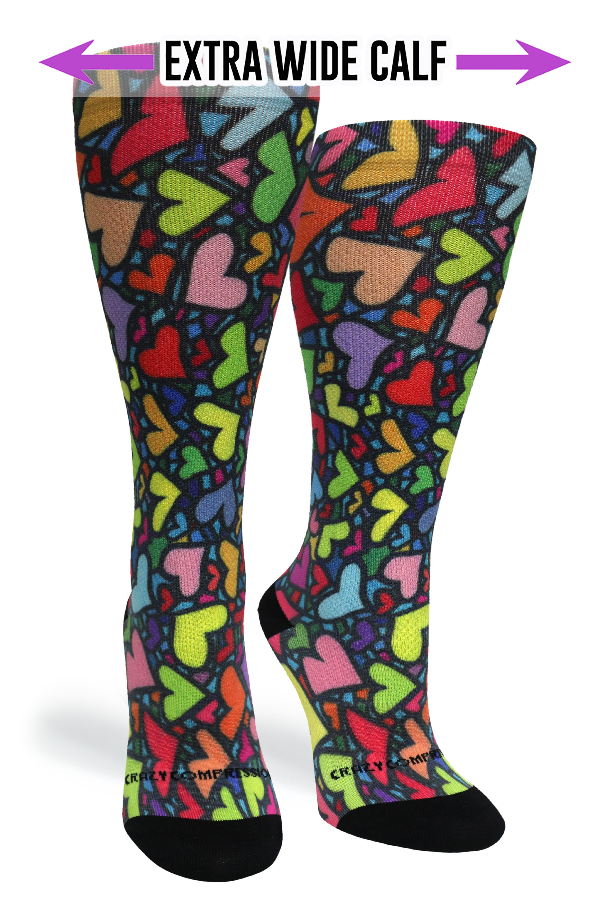 360 Stain Glass Hearts OTC Compression Socks (Standard & Extra Wide)