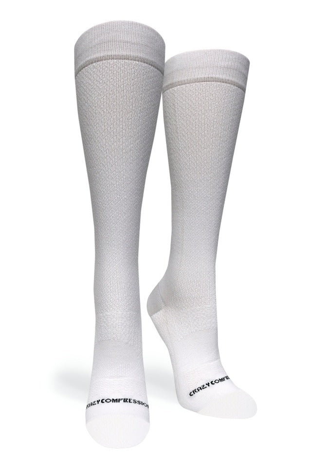 White OTC Solid T21 Compression Socks