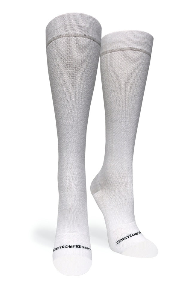 White OTC Solid T21 Compression Socks