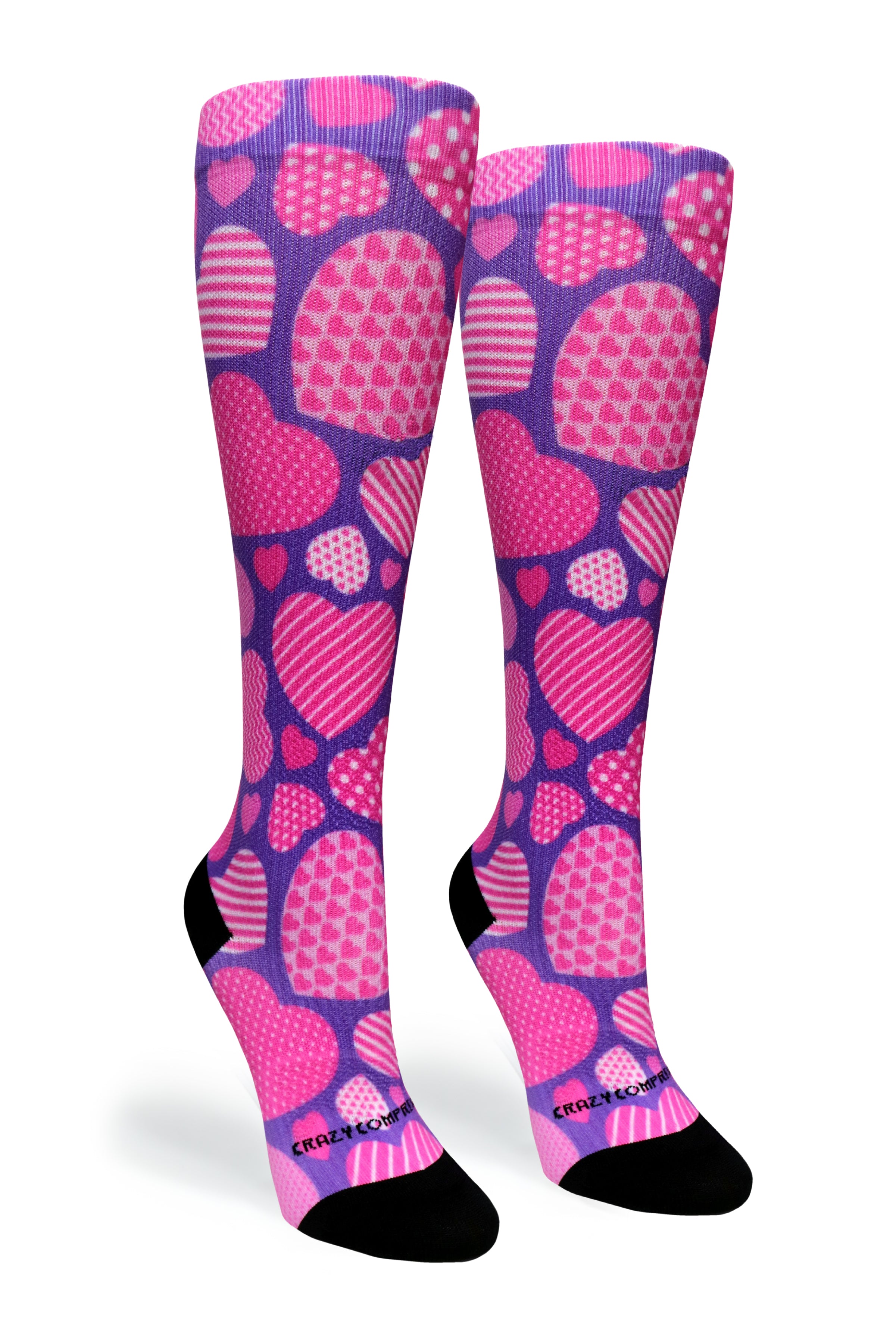 360 Crazy Hearts OTC Compression Socks (Standard & Extra Wide)