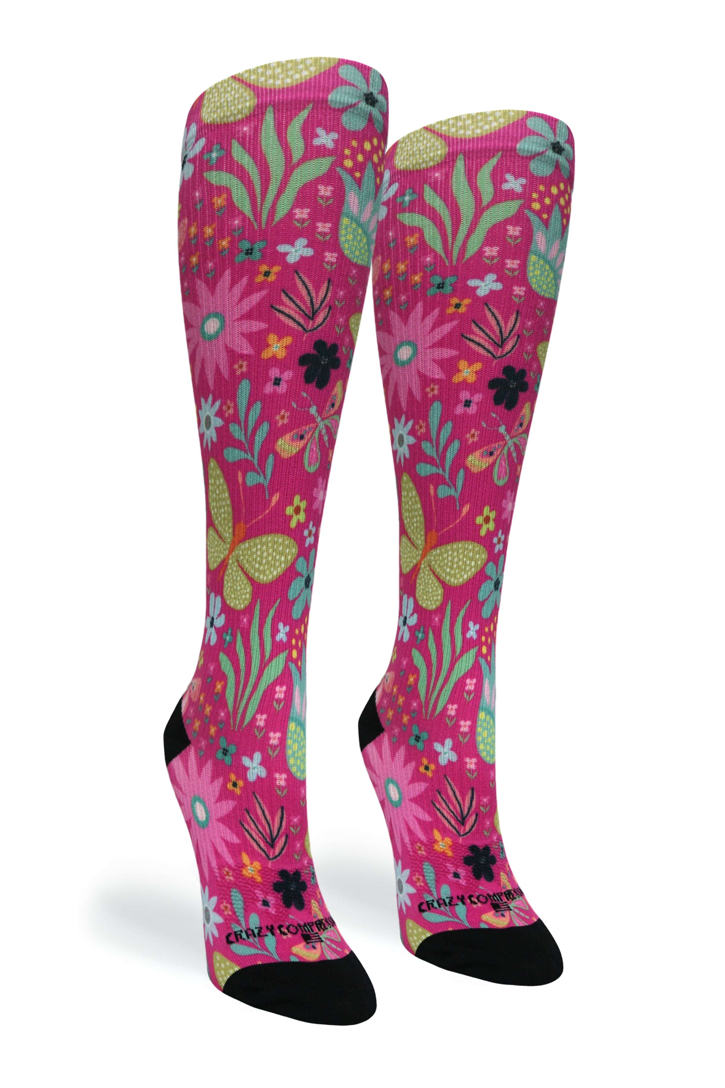360 Magenta Florals OTC Compression Socks (Standard & Extra Wide)