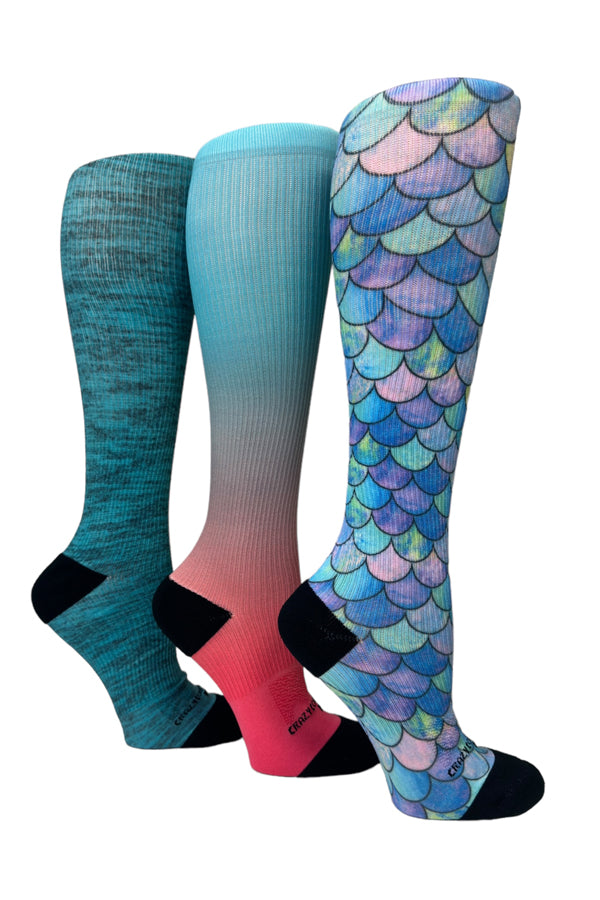 3 Pairs Mermaid Teal - (Standard & Extra Wide)