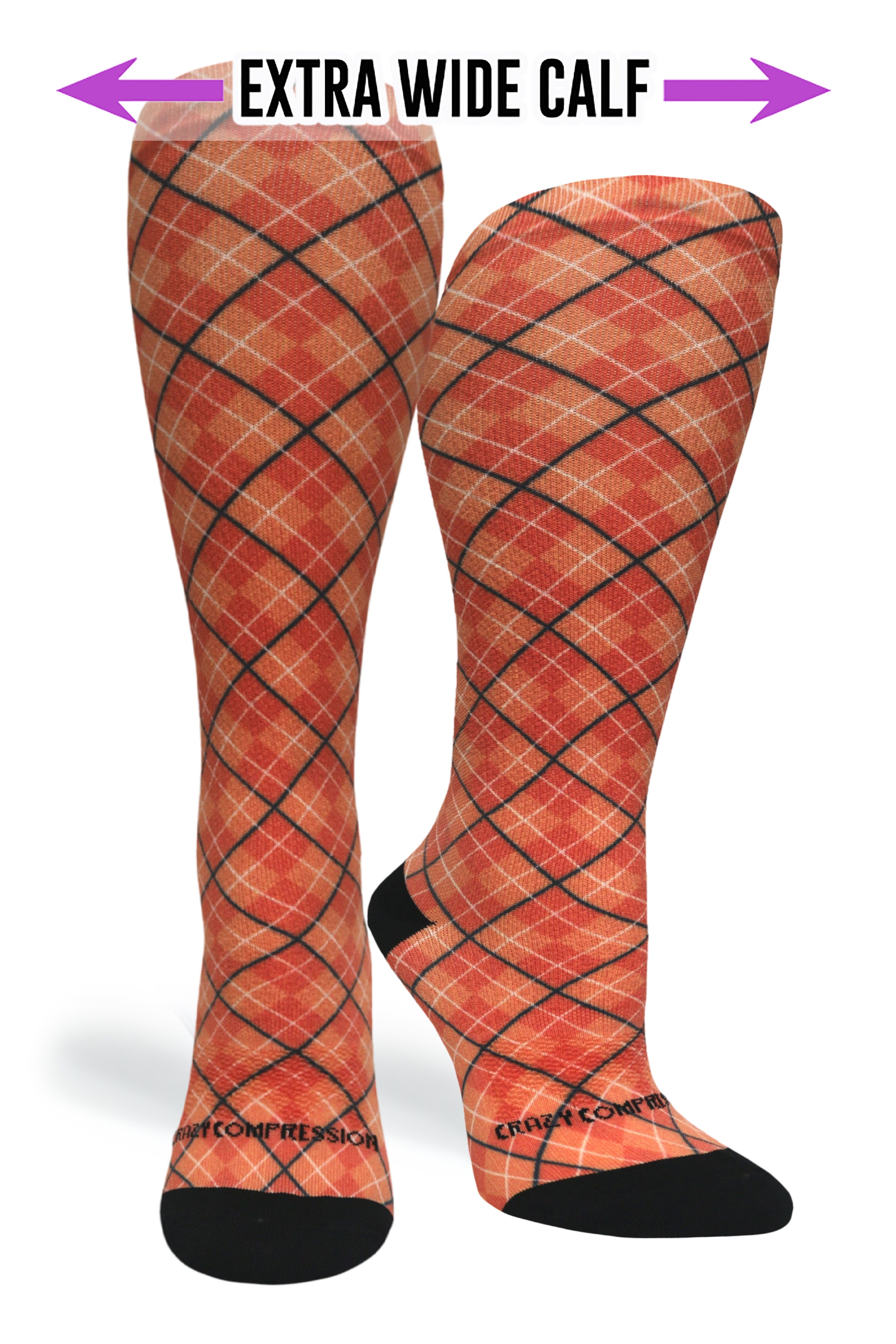 360 Orange Plaid OTC Compression Socks (Standard & Extra Wide)