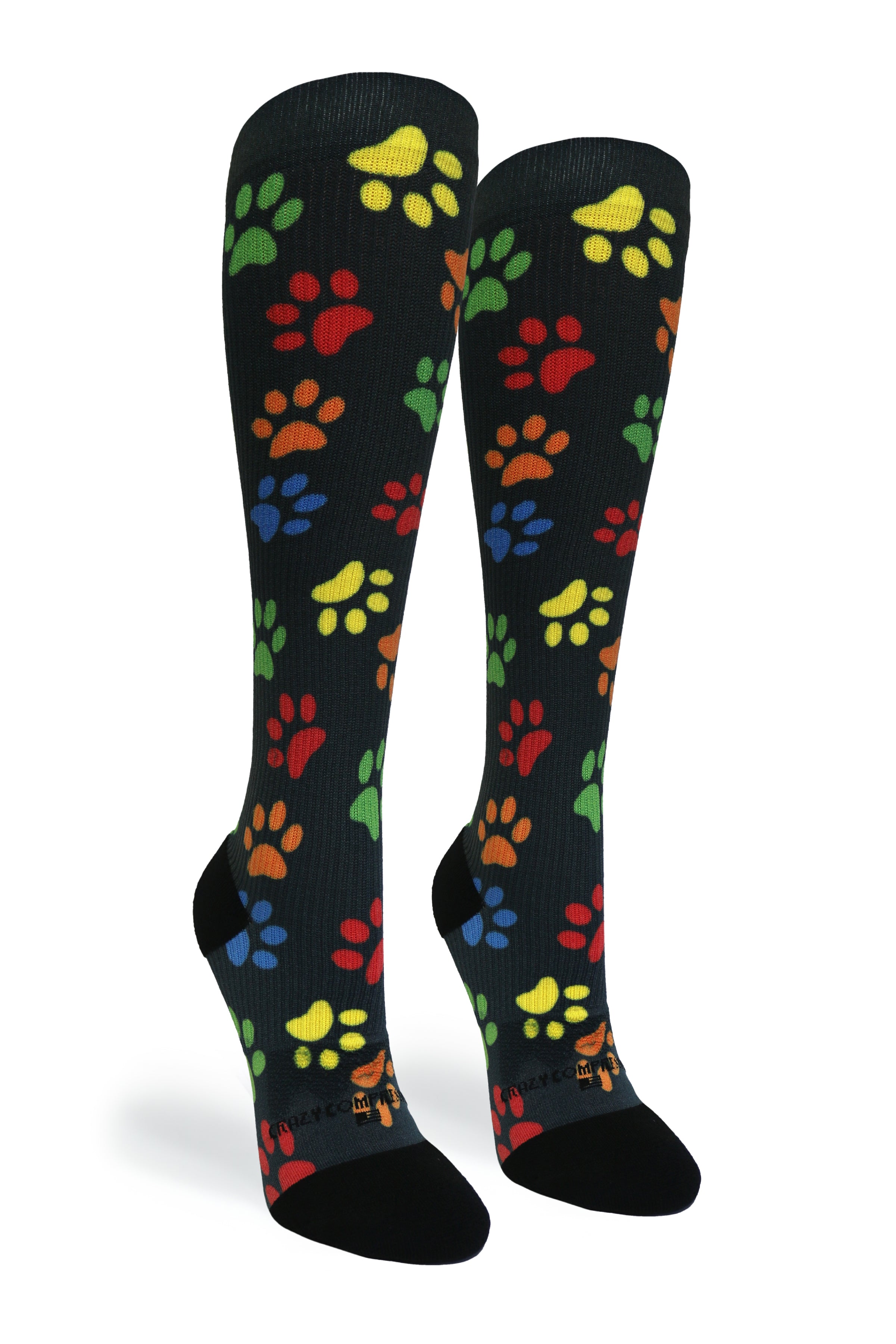 360 Paw Prints Black OTC Compression Socks (Standard & Extra Wide)