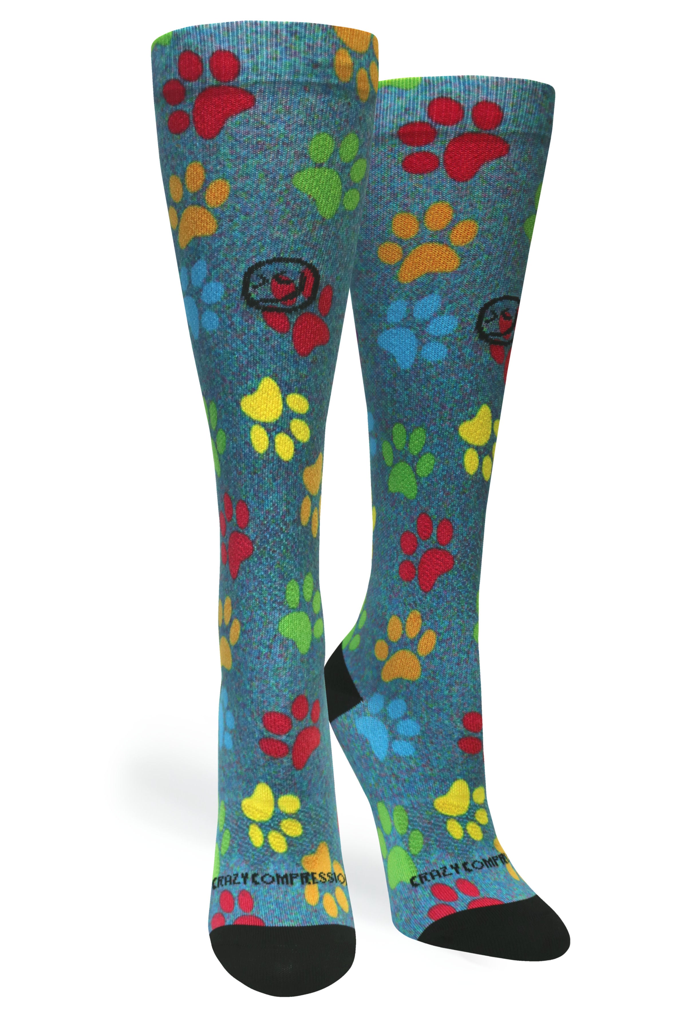 360 Paw Prints Station Blue OTC Compression Socks (Standard & Extra Wide)