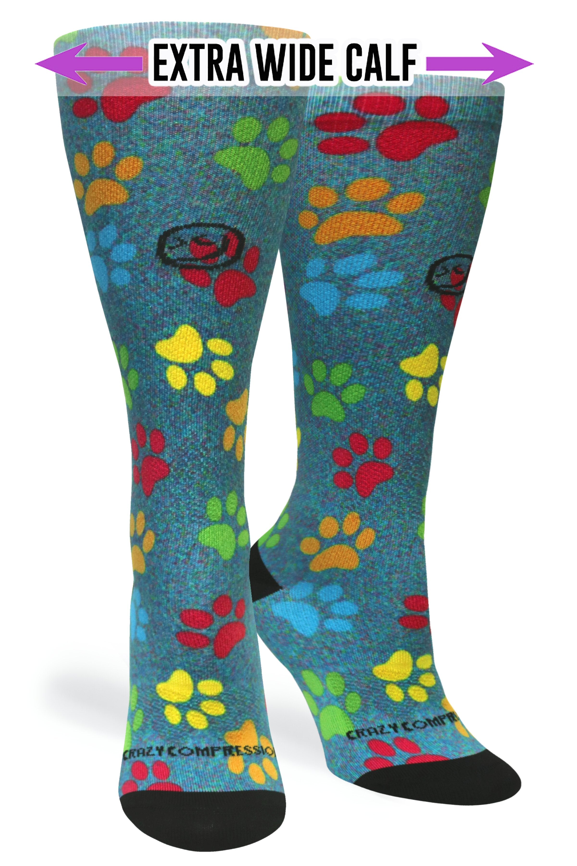 Calcetines de compresión de venta libre en color azul de 360 Paw Prints Station (estándar y extra anchos)