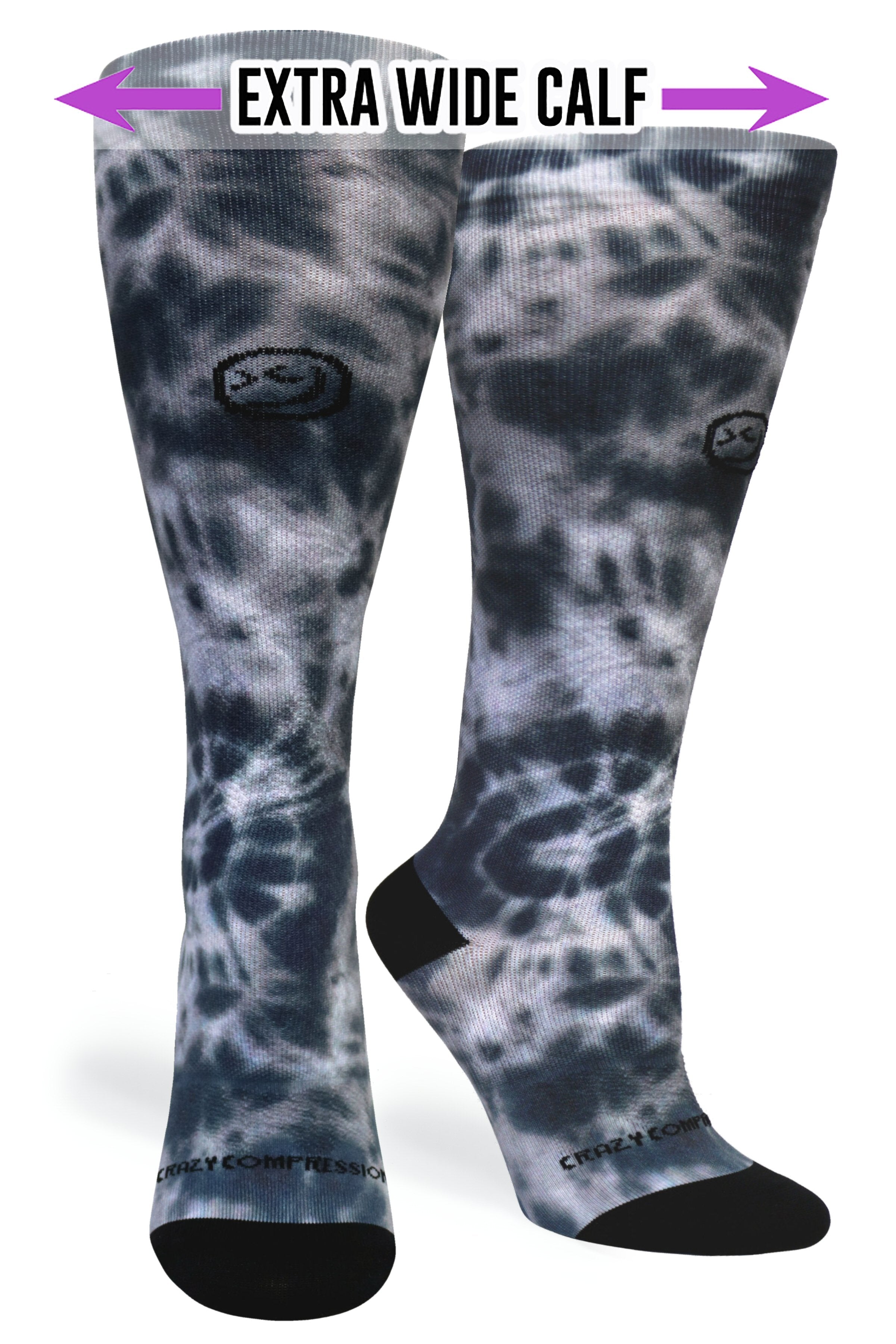 Medias de compresión OTC con efecto tie dye negro para hombre 360 (estándar y extra anchas)