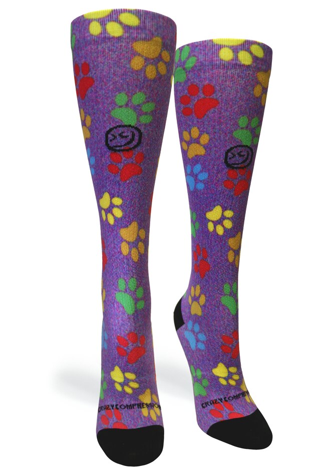 360 Paw Prints Station Purple OTC Compression Socks (Standard & Extra Wide)