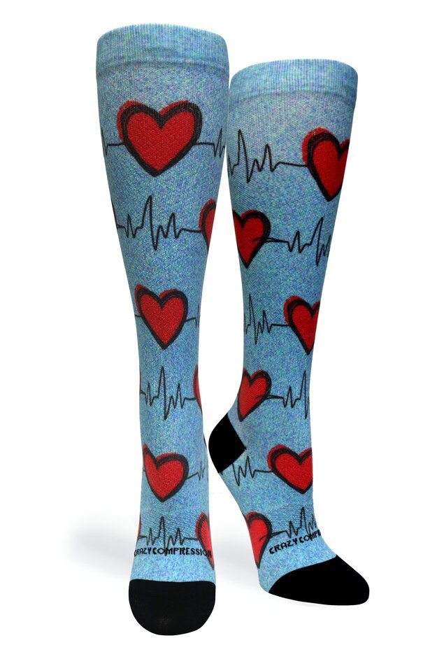 360 Heart Station Blue OTC Compression Socks (Standard & Extra Wide)