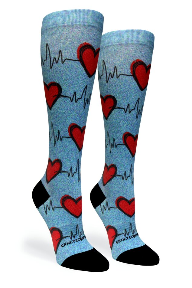 360 Heart Station Blue OTC Compression Socks (Standard & Extra Wide)