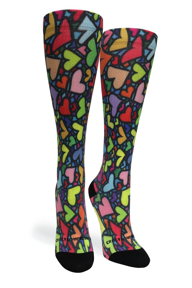 360 Stain Glass Hearts OTC Compression Socks (Standard & Extra Wide)