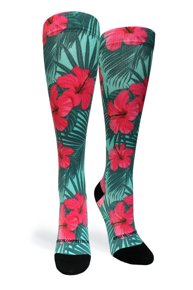 360 Tropical Hibiscus OTC Compression Socks (Standard & Extra Wide)