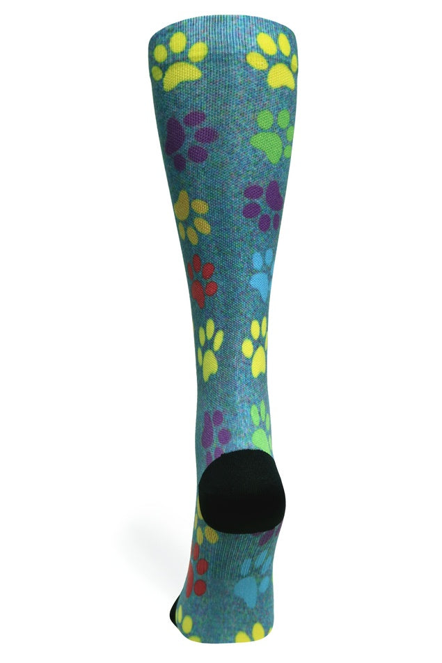 360 Paw Prints Station Blue OTC Compression Socks (Standard & Extra Wide)