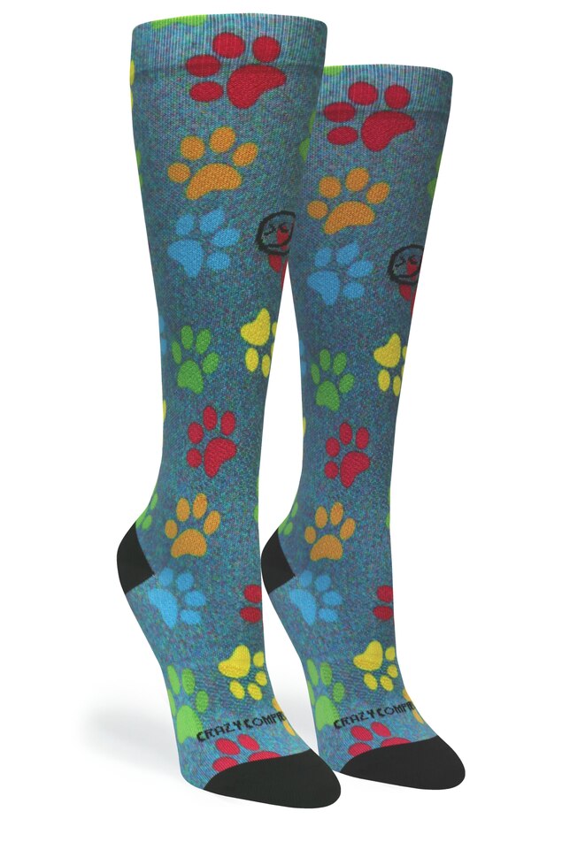 360 Paw Prints Station Blue OTC Compression Socks (Standard & Extra Wide)