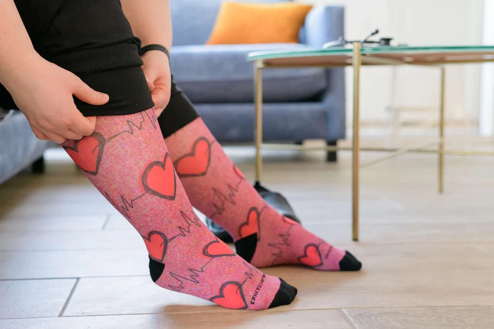 wide calf socks with hearts