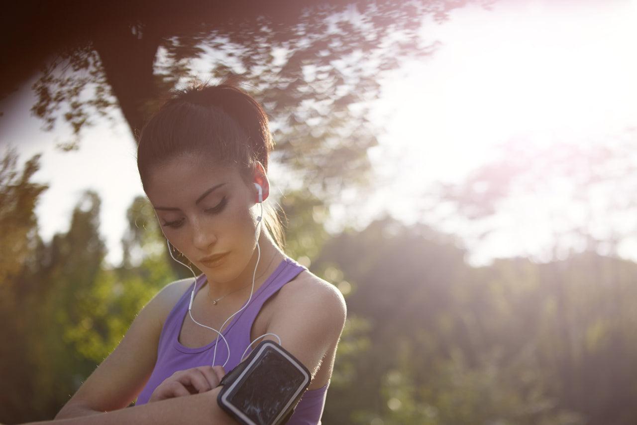 Runner listening to music