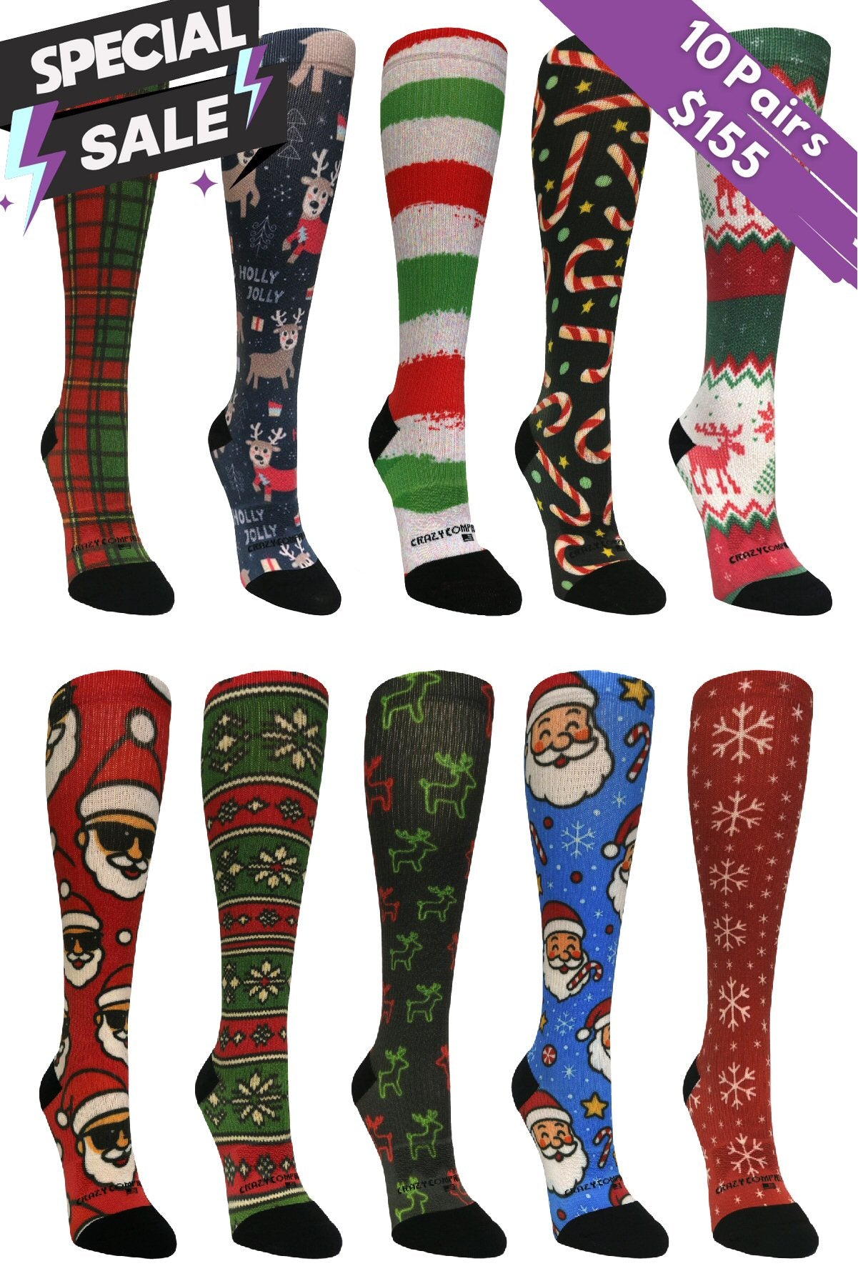 10 Pairs Christmas Bundle - (Standard & Extra Wide)