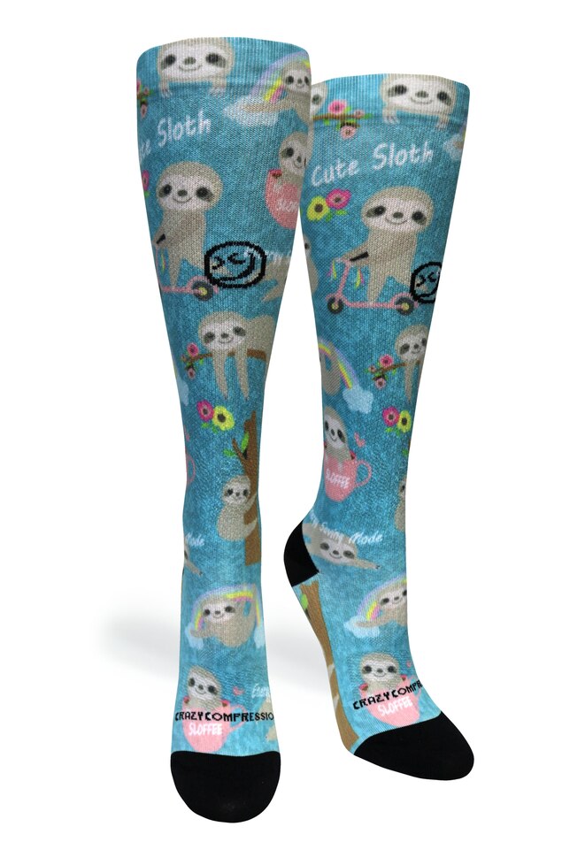 360 Aqua Cute Sloths OTC Compression Socks (Standard & Extra Wide)