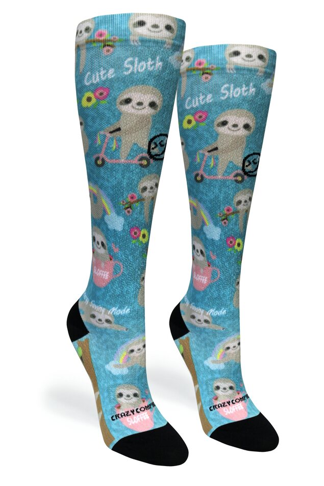 360 Aqua Cute Sloths OTC Compression Socks (Standard & Extra Wide)