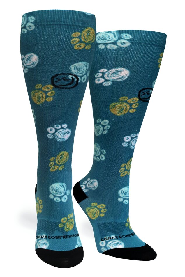 360 Best Frens Paw Prints Dk Teal T11 (EXTRA WIDE CALF)