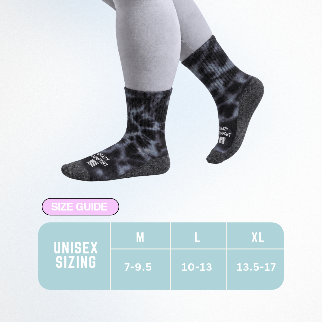 Cozy Comfort Relax Fit Black Tie Dye 4 Pairs Crew Socks