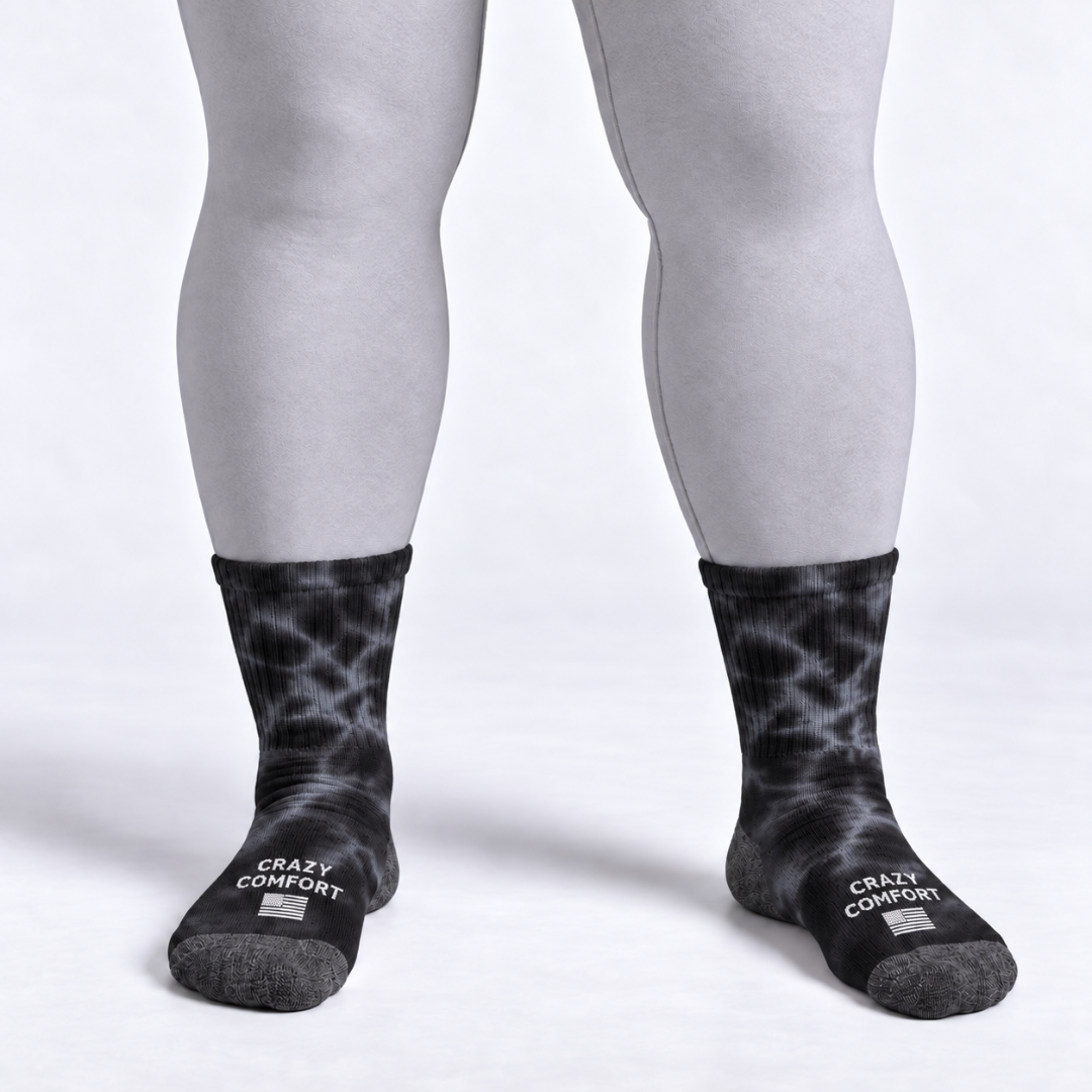 Cozy Comfort Relax Fit Black Tie Dye 4 Pairs Crew Socks