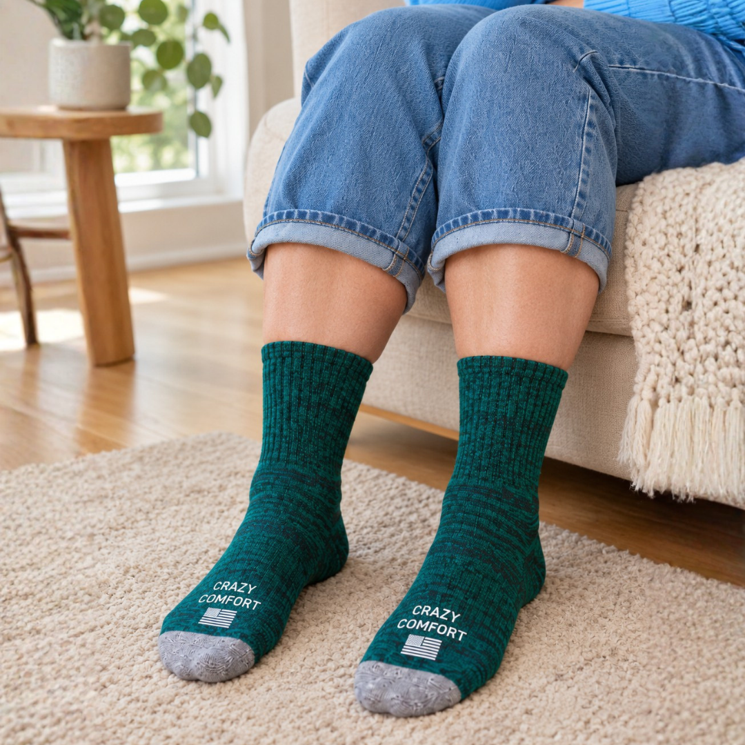 Cozy Comfort Relax Fit Green Heather 4 Pairs Crew Socks