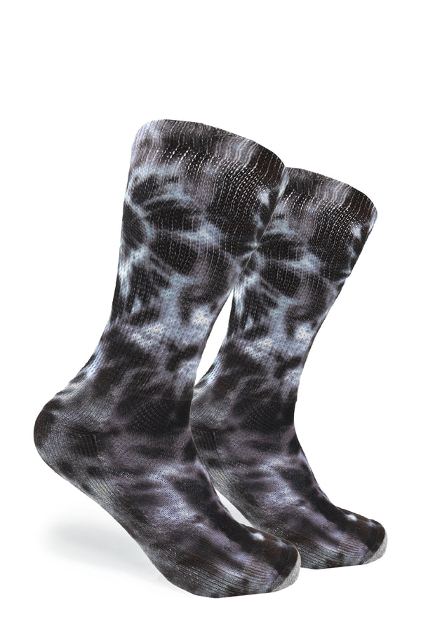 Cozy Comfort Relax Fit Black Tie Dye 4 Pairs Crew Socks