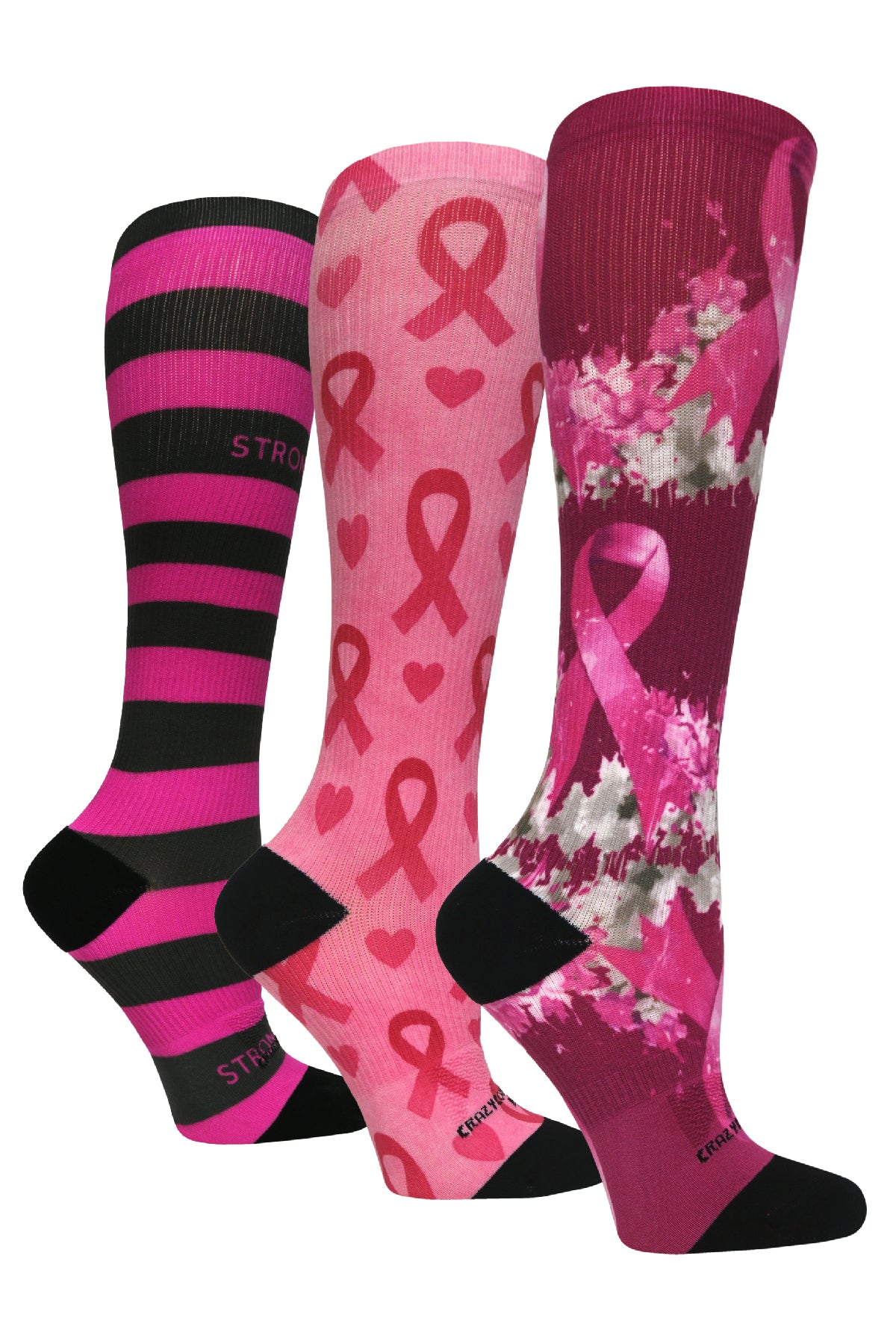 3 Pairs Breast Cancer Awareness - (Standard & Extra Wide)