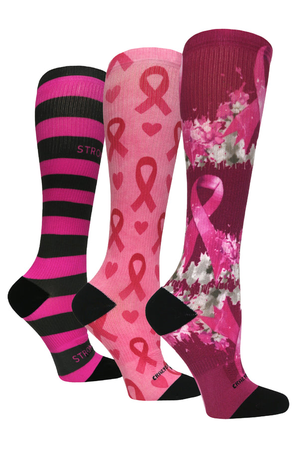 3 Pairs Breast Cancer Awareness - (Standard & Extra Wide)