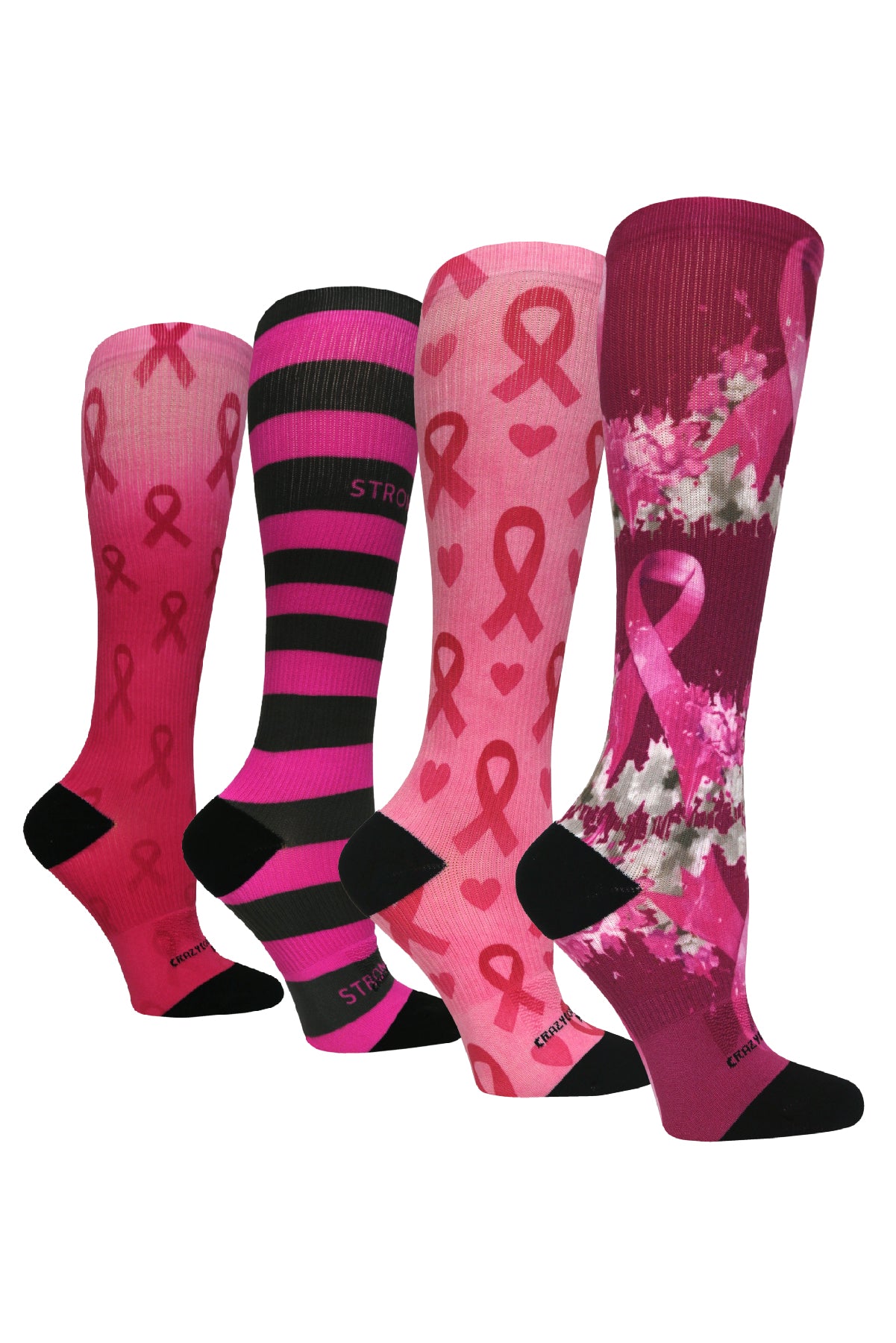 4 Pairs Breast Cancer Awareness - (Standard & Extra Wide)