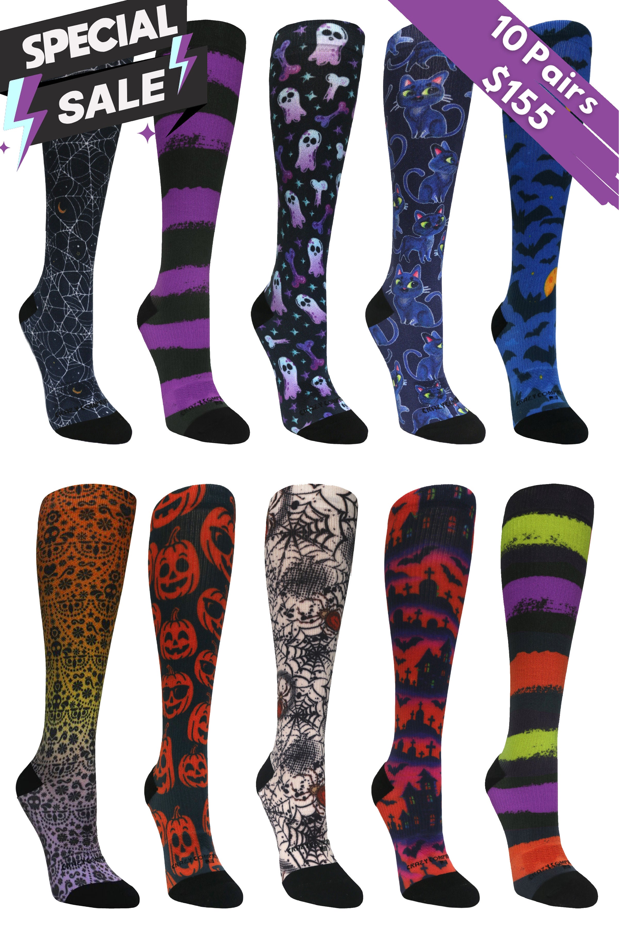10 Pairs Halloween Bundle - (Standard & Extra Wide)