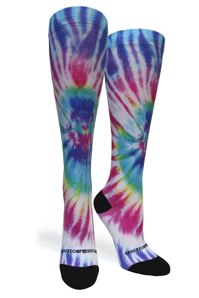 360 Tie Dye Rainbow OTC Compression Socks (Standard & Extra Wide)