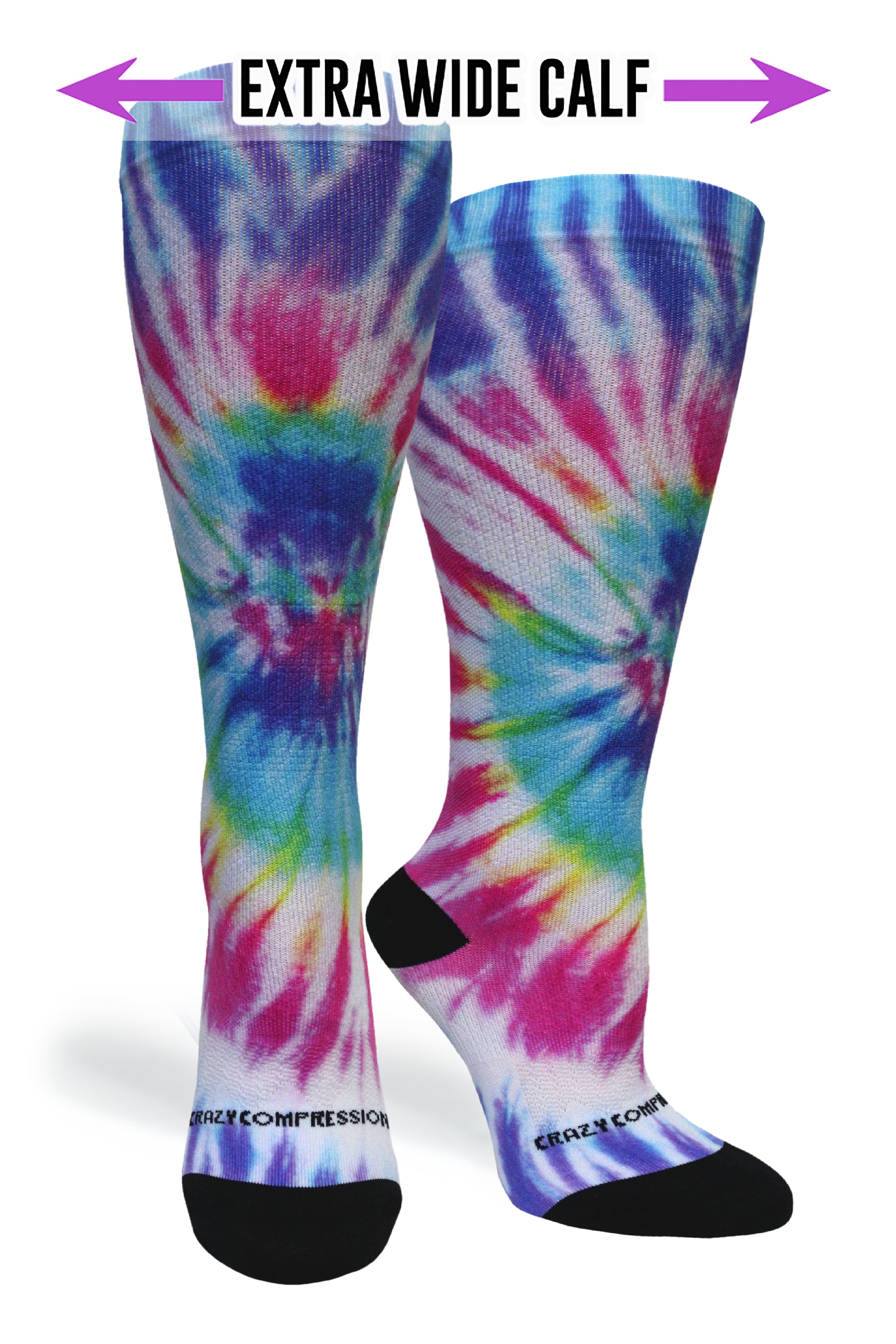 360 Tie Dye Rainbow OTC Compression Socks (Standard & Extra Wide)
