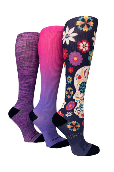 3 Pairs Calavera Purple - (Standard & Extra Wide)