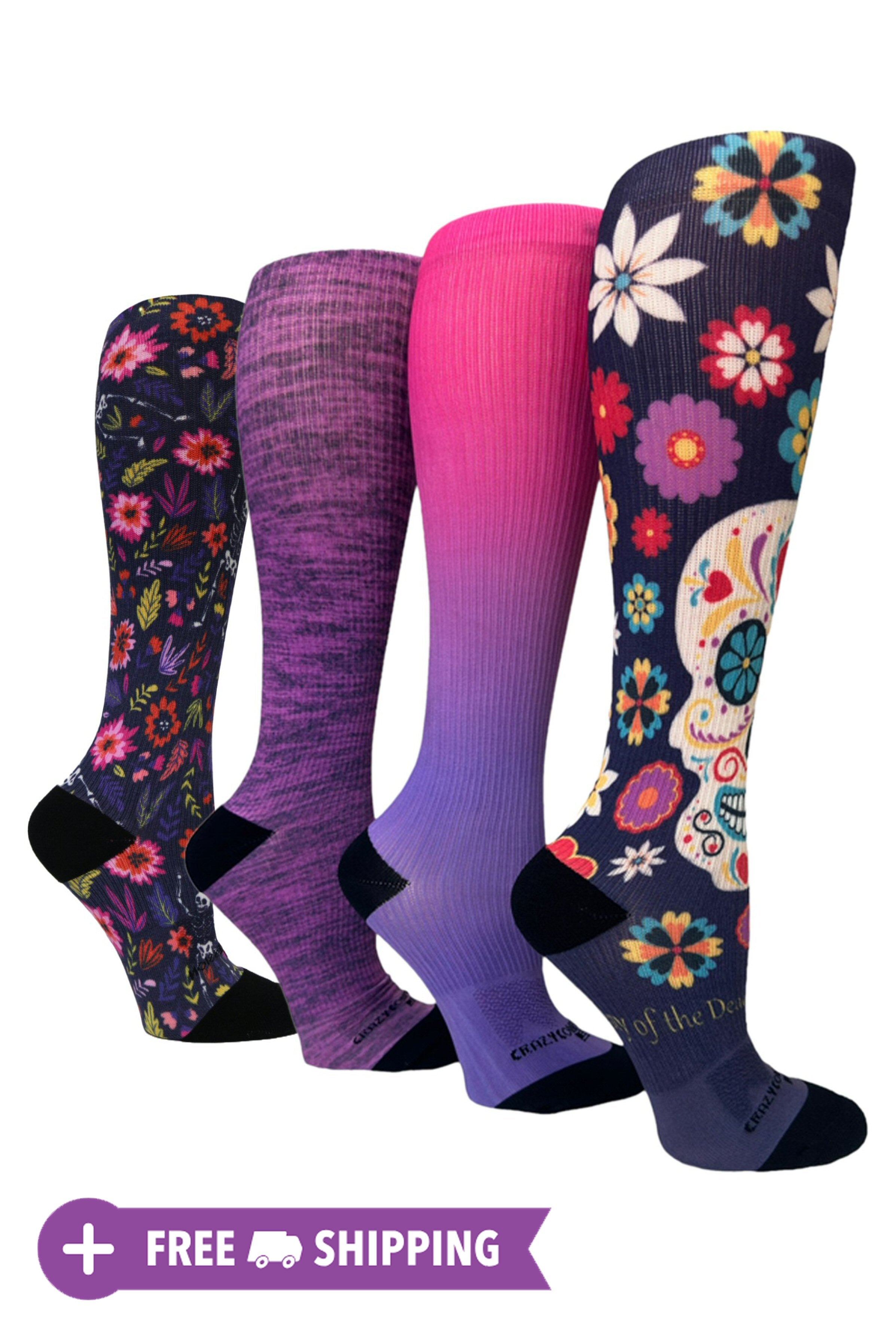 4 Pairs Calavera Purple - (Standard & Extra Wide)