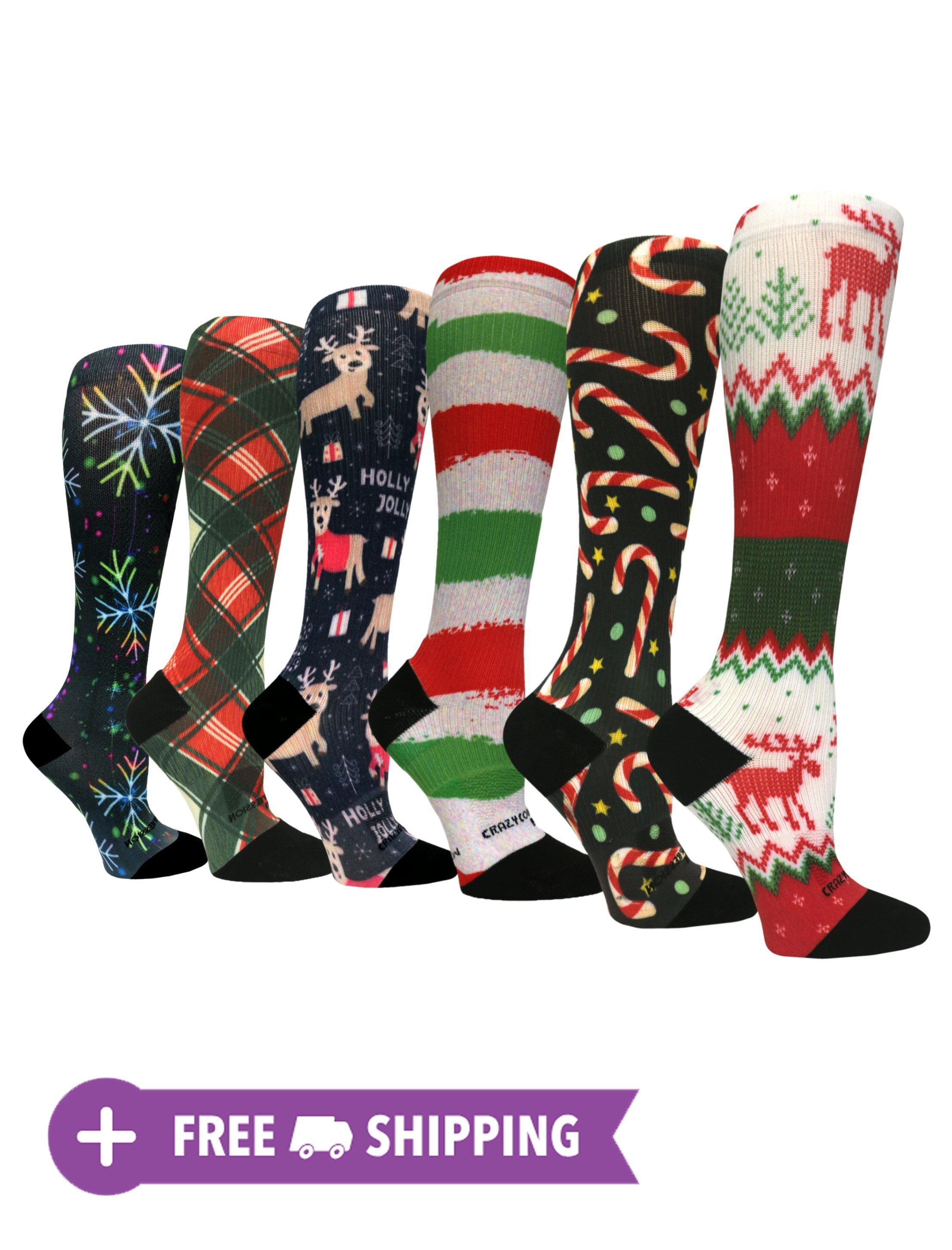 6 Pairs Christmas - (Standard & Extra Wide)