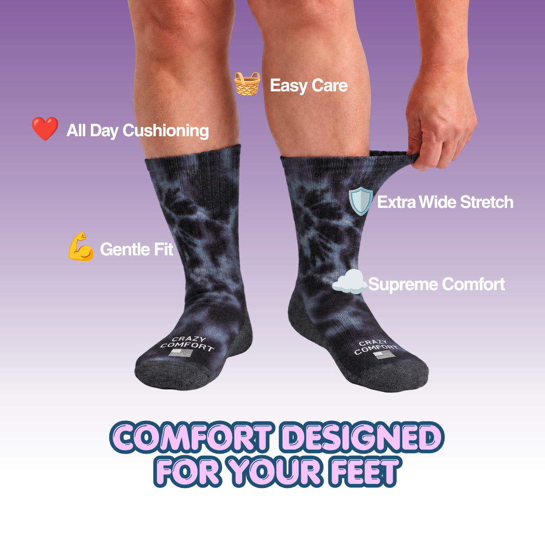 Cozy Comfort Relax Fit Black Tie Dye 4 Pairs Crew Socks