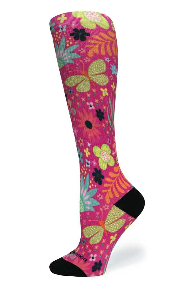 Medias de compresión de venta libre con estampado floral 360 Magenta (estándar y extra anchas) 