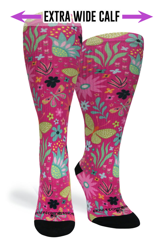 Medias de compresión de venta libre con estampado floral 360 Magenta (estándar y extra anchas) 