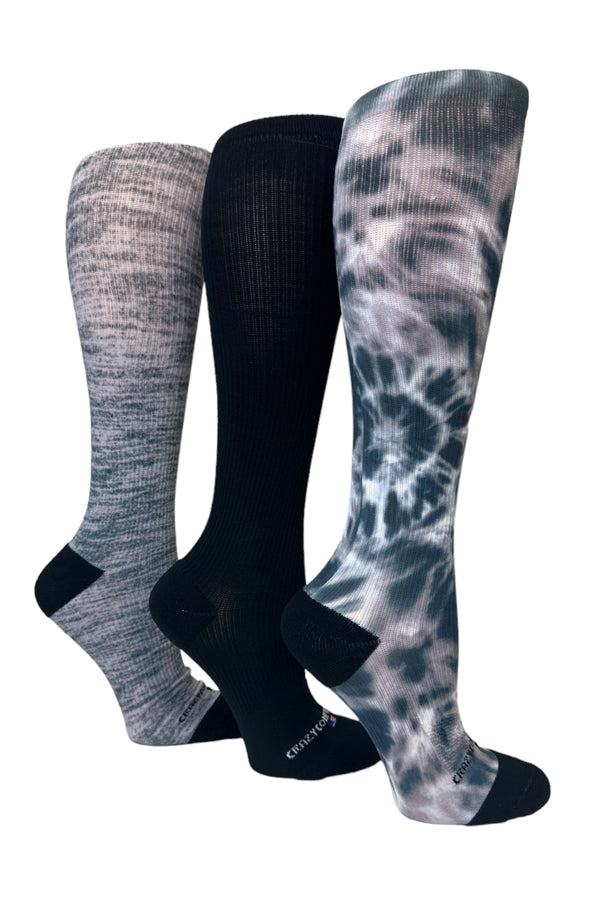Paquete de 3 pares: 360 Tie Dye Black (estándar y extra ancho) 
